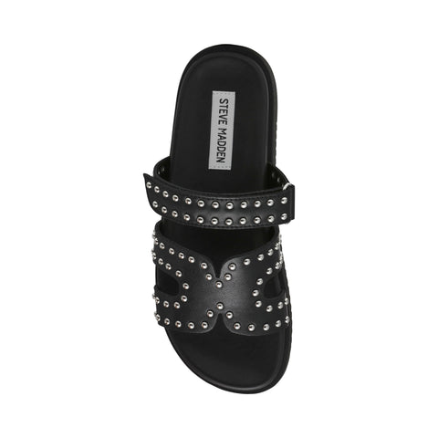 Steve Madden Marcella Burlap Chunky Heel Slides Black Suede